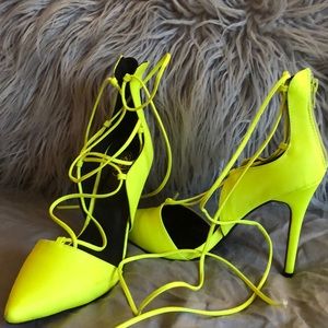 Neon Yellow Lace-Up Heels!